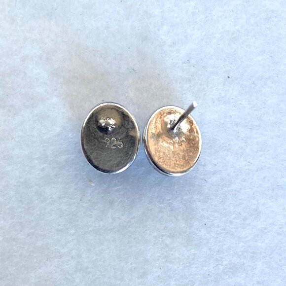 Sterling Silver 925 Dainty Oval Dichroic Glass Cabochon Stud Earrings - Picture 7 of 16